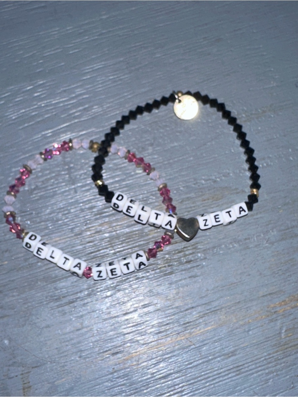 Delta Zeta Sorority Bracelet Set - Pink and Black Beaded Stack
